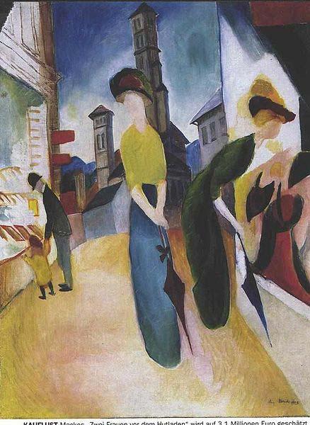 August Macke Two women in front of a hat shop oil painting image